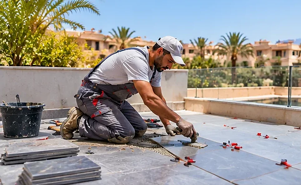 Allo 212 – carreleur à Agadir : installation de carrelage sur une terrasse
