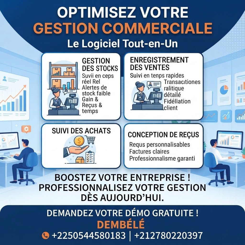 Logiciel tout-en-un de gestion des stocks, ventes, achats et reçus
